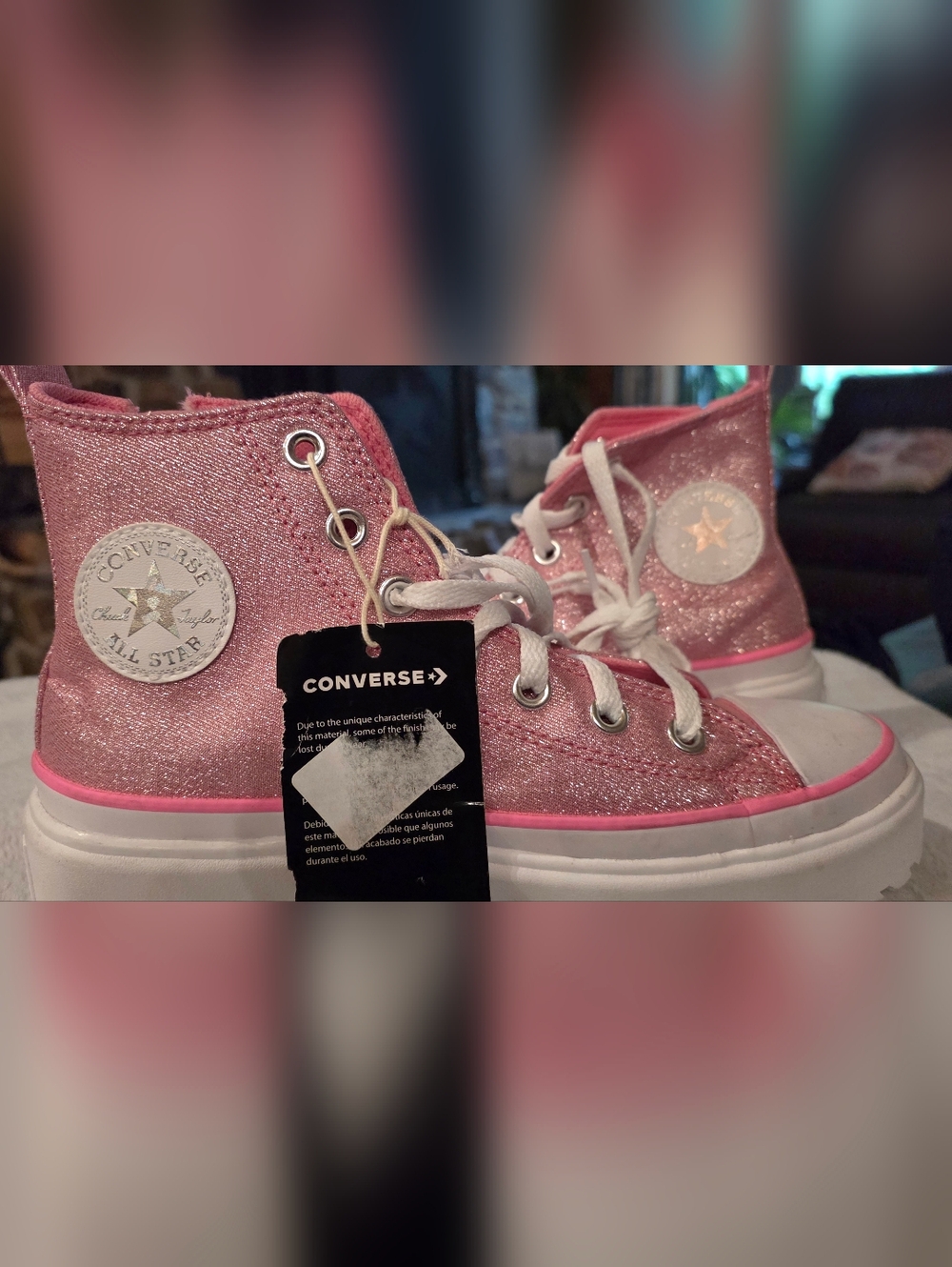 Converse Kids Pink Glitter High-Top Platform Sneakers